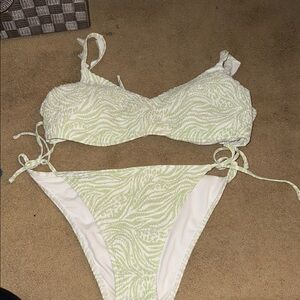 Green and White Bikini Set